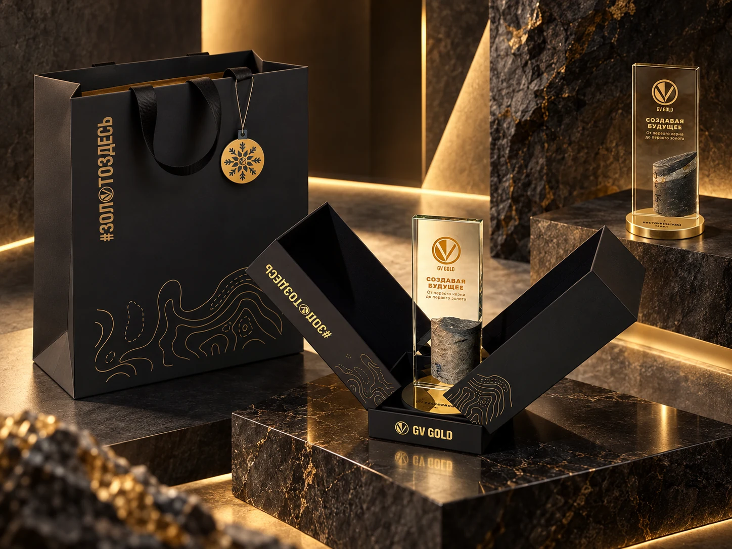 Упаковка награды с керном и универсальный пакет GV Gold