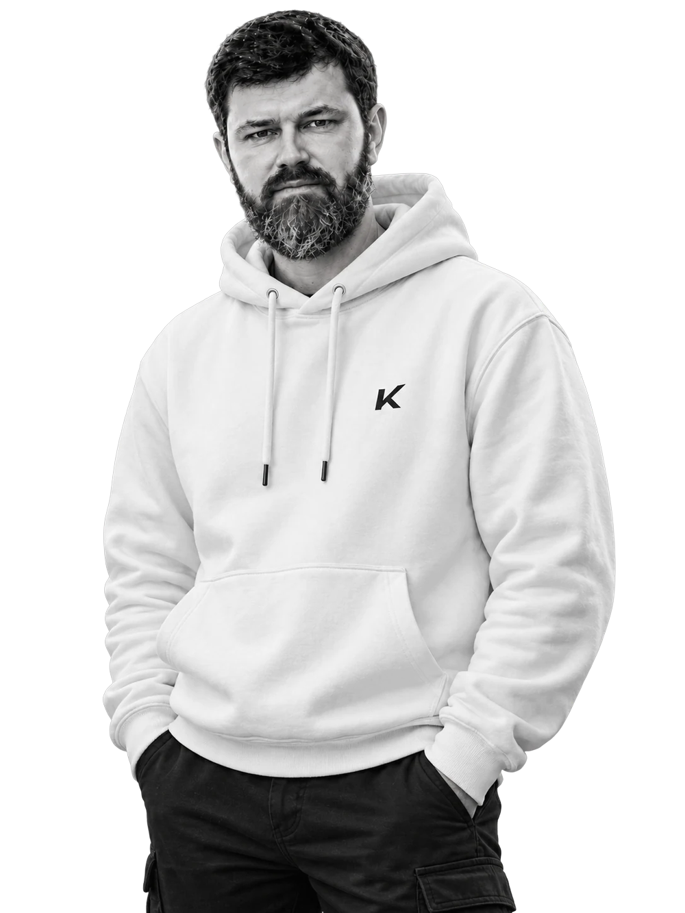 Alexandr Kurbatov in a white hoodie